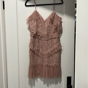 Bardot chiffon and lace dress in blush